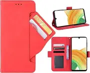 [GoshukunTech] Case for Samsung A23,for Galaxy A23 Wallet Case[ 5 Card Slots Leather Wallet ] Soft TPU Inner Case Flip Cover Stand Feature Compatible with Samsung Galaxy A23 [6.6 inch]-Red