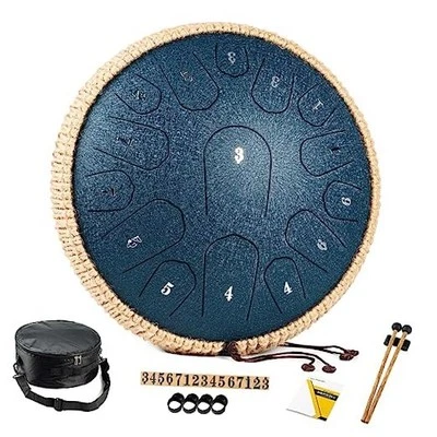 Steel Tongue Drum - 13 Inches 15 Notes Tongue Drum - Hand Pan Drum with Music