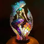 Animal Table Lamp Stained Glass Stained Night Light Retro Desk Lamps Xmas Gift 2024 merpeople