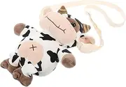 [Healeved] 1Pc Plush Cow Shape Backpack for Women Cute Shoulder Bag Soft Comfortable Material Multi Purpose Travel Book Bag for Straps Present