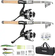 [OLOLYAP] Fishing Pole Combo 2PCS Carbon Fiber Fishing Rod and Aluminum Reel Combos Lures Set Fishing Line Carrier Bag Sea Saltwater Freshwater Fishing Rod Reel Kit