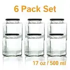 Goldwell Hexagon Glass Spice Jar / Storage Container 500ml | 17oz - 6 Piece Set