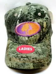 Ladies Mossy Oak Camo wit Purple & Orange Patch Baseball Cap Hat (J2)