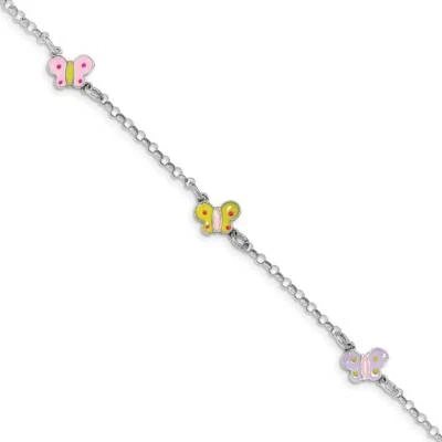 Sterling Silver Rhodium-plated Enamel 6.25in Plus .75in Ext Butterfly Bracelet