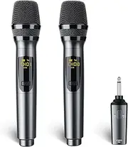 Wireless Microphone, LEKATO Rechargeable Wireless Microphone Metal Dual Handheld Dynamic Mic with Rechargeable Receiver, 1/4'' Plug for AMP, PA System, Karaoke, Singing, Party, Church, Wedding