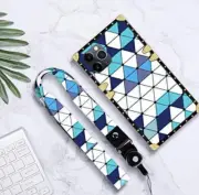 SOKAD Case for iPhone 11 Pro Max 2019 6.5 Inch, Blue Geometric Lanyard Strap