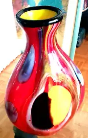 18" TALL, VIBRANT MULTI COLOR ART GLASS VASE - SALVADORE STUDIO - ITALY