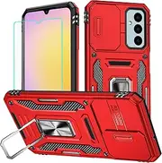 for Samsung A25 Phone Case with Screen Protector and with Camera Cover, 360°Military Grade Rotatable Kickstand (Heavy Duty) Shockproof Protective, Case for Samsung Galaxy A25 case 4G/5G (Red)