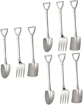 CATIEBYE 9pcs Creative Dessert Spoons and Forks Shovel Shape Stainless Steel Utensils for Ice Cake and Fruit for Parties Camping and Everyday Use