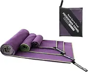 GIOD Microfibre Towel Travel，Camping Towels Set of 3, Quick Drying Bath Towels, Sports Fitness Reversible Fleece Quick Drying Towels for Gym, Pool, Yoga, Beach, Outdoor Travel (Purple)