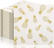 Outus Pineapple Cocktail Napkins 5 x 5 Inch Summer Pineapple Paper Napkins Disposable Stamping Gold Pattern Napkins for Beverage Dessert Birthday Hawaiian Luau Tropical Beach Themed Party (100 Pcs)