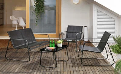 Elora 4pc Lounge Set Outdoor Furniture Chair Table Garden Patio Balcony Garden