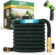 Expandable Flexible Lightweigt Garden Hose 100 ft 3/4" Brass, 8 Function Sprayer