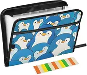 Customizable Accordion Folder 13 Pockets A4 Letter Size with Zipper Closure for Paperwork Cute Cartoon Penguin expando