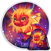 Cute Fantasy Art Leo Lil Dragon Round Beach Towel
