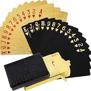 HENWUBEI 2 Decks of Black and Gold Playing Cards, Waterproof Plastic Cards with Gift Box, Game Tool for Home Game Party - Cool Gold and Black Diamond