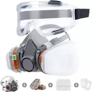 Respirator Mask Reusable Half Face Cover Gas Mask with Safety Glasses, Paint Fa