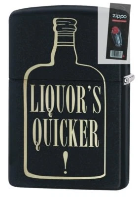 Zippo 29611 Wines Fine Liquor is Quicker Black Matte Finish Lighter + FLINT PACK
