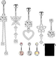 [KufaerBeam] Stainless Steel Belly Rings, Belly Button Bars 20 Colors, Body Piercing Jewelry, Bright Colors Rhinestones Belly Button,Navel Ring Belly, Double Sparkling Handmade Diamonds Belly Bars