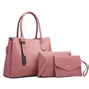 Large Capacity 3-in-1 Diagonal Handbags in Pink Pu Leather