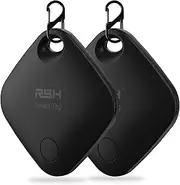 [RSH] Key Finder Bluetooth Luggage Tracker tag Locator Works with Apple Find My,Smart Tracker for Suitcase, Bag, Backpack, Wallet,Replaceable Battery Smart tag Item Finder (2 Black Tag & Case)