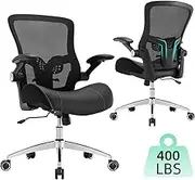 Office Chair, Ergonomic Desk Chair, Mid Mesh Back Home Office Desk Chairs With Left-Right Adjustment & Flip-Up Arms & Adjustable Lumbar Support & PU Thick Wide Soft Seat, Executive Computer Task Chair