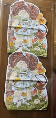 Vintage 1983 2-Cabbage Patch Kids Pillow Fabric Pattern Flower Garden Doll Sewn