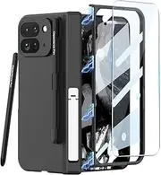 [Wibrthz] for Google Pixel 9 Pro Fold Case with S Pen Holder & Stylus Pen,Hard PC Shockproof Cover with Magnetic Hinge Protection and Kickstand & Built-in Screen Protector for Pixel Fold 2 2024(Black)