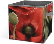 LMHLDSC Folding Storage Bins Red Poppy Flowers Leaves Print Collapsible Storage Cubes for Organizing Home, Office, Wardrobe, Toys, Bedding
