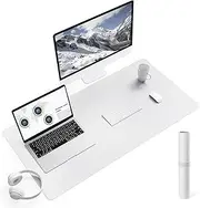 Non-Slip Desk Pad,Mouse Pad,Waterproof PVC Leather Desk Table Protector,Ultra Thin Large Desk Blotter, Easy Clean Laptop Desk Writing Mat for Office Work/Home/Decor (White, 90 x 43 cm)