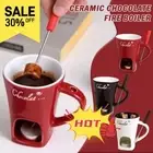 Chocolate Fondue Mugs,Ceramic Chocolate Fondue Coffee Cup with Forks,Melting Mug