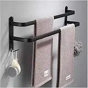 Matte Black Self Adhesive Towel Rail Wall Mounted Space Aluminum Double Bar Towel Rack Holder for Bathroom 70CM