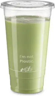 Fit Meal Prep 50 Pack 32 oz Compostable Clear Cups with Flat Lids, Plant Based,