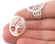 Tree oval statement adjustable ring Shiny Silver Plated brass 5-8US size 4339