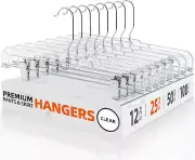 Skirt Hangers Pants Hangers Plastic Non slip with Clips Clear Plastic, 25-Pack