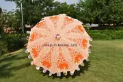 100% Cotton Indian Handmade Embroidered Umbrellas White Outdoor Wedding Parasols