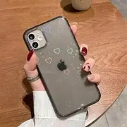 Fashion Gradient Love Heart Leaf Pattern Case for iPhone 14 13 11 12 Pro Max X XS XR 7 8 Plus SE 2 Clear Cover with Hearts,Black Heart,for iPhone 13