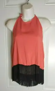 NWT Body Central Orange w/black Fringe Cute Halter Crop Top Blouse Size Small