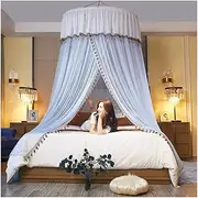 Lace Round Bed Canopy Dome Mosquito Net Princess Elegant Sheer Mesh Bed Curtains Dome Bedding Netting for Twin Full Queen King Size (Color : Light blue, Size : 120 * 280cm/47 * 110 (Blue 120*280cm/4