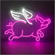 Hanging Art Neon Signs Flying Pigs Cute Animal Pink LED Neon Sign Acrylic Light USB Dimmer Switch for Home Kids Bedroom Gaming Wall Decor 30cmx37cm
