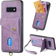Compatible with Samsung Galaxy S10e 4G Wallet Cover,Compatible with Samsung Galaxy S10e 4G SM-G970 Card Holder [PC+TPU+PU] 3 in 1 Kickstand Phone Case Purple