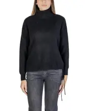 Sandro Ferrone Turtleneck Long Sleeve Knit Pullover Women Black Knitwear