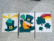 Windsock Flag 13" Rainbow Shamrocks Leprechaun Stake St Patrick's Day Lot Set 3
