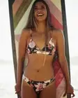 BILLABONG SWIMWEAR BLACK FLORAL SWEET TIDE FIXED TRIANGLE BIKINI TOP (L)