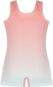 [GAIGEO] Girls Leotards for Gymnastics Toddler Coral Pink Light Cyan Gradient Biketard Dance Outfits Shorts Unitard 2-3t