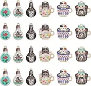 [arricraft] 24 Pcs 6 Styles Alloy Enamel Cat Charms, Metal Cat in a Cup Light Bulb Pet Bulk Charms for DIY Crafts Necklace Bracelet Earrings Jewelry Making Supplies Accessories, Metal