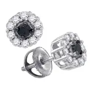 14k White Gold Round Black Diamond Stud Earrings 1/2 Cttw