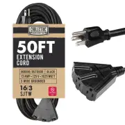 3 Outlet Black Extension Cord 50 ft, 16/3 SJTW Weatherproof Outdoor Extension...