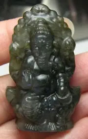 #3 Madagascar 133.10ct Natural Labradorite Ganesha God Carving 26.60g 48.00mm