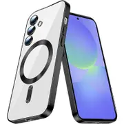 For Samsung Galaxy A36 5G MagSafe Magnetic Case with HaloLock Shockproof Protective Electroplating Clear Cover (Black)